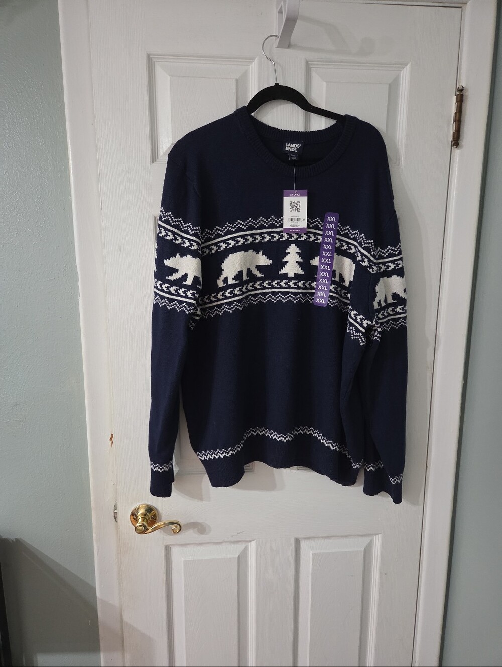 Lands' End Men's "Fair Isle" Navy Crewneck Sweater   XXL.  NWT